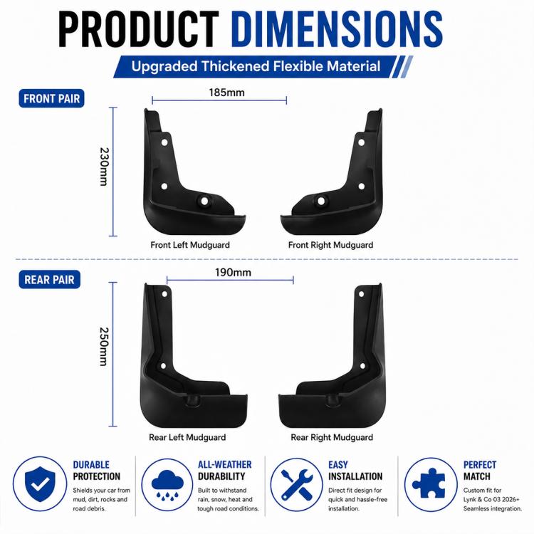 Set di 4 parafanghi per auto, For Geely LYNK & CO 03 2026