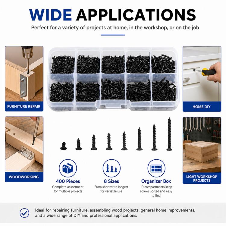 Viti autofilettanti Phillips M2, 400 pezzi/set, M2 400 PCS / Set