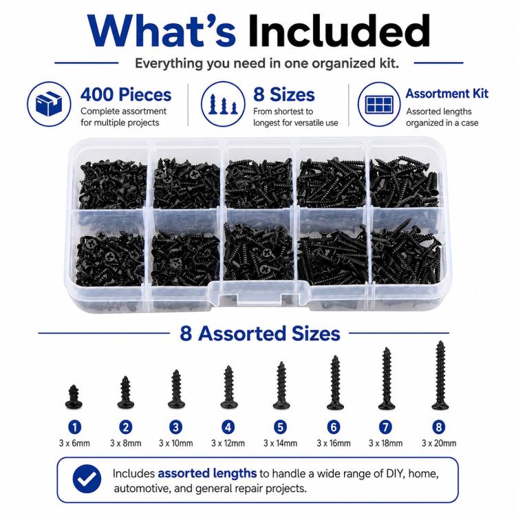 Viti autofilettanti Phillips M2, 400 pezzi/set, M2 400 PCS / Set
