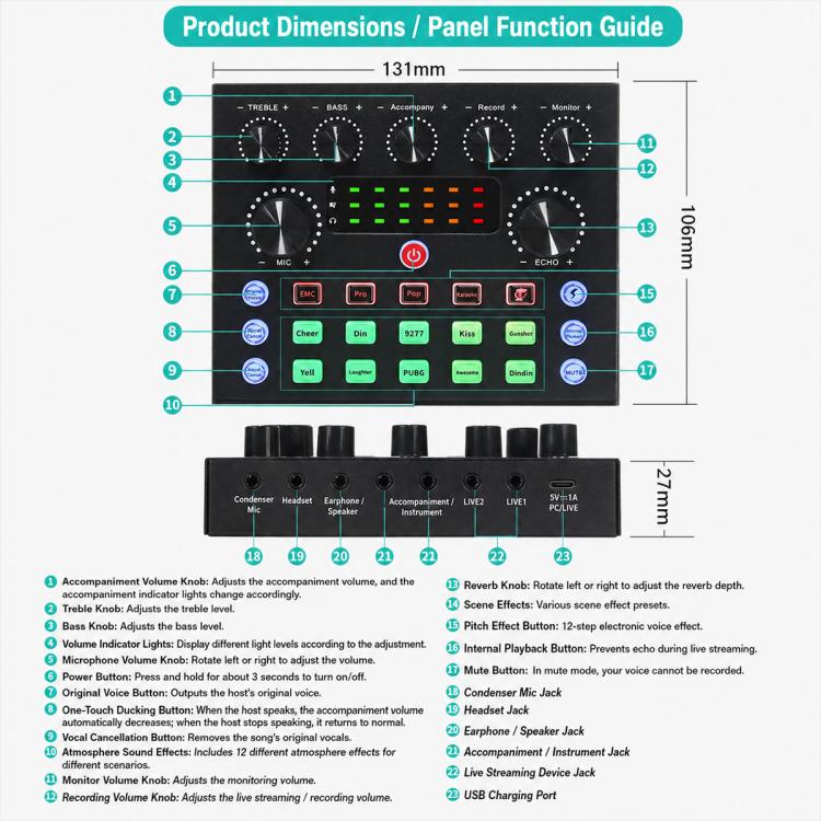 S8 Mixer audio professionale multifunzione per live streaming, S8