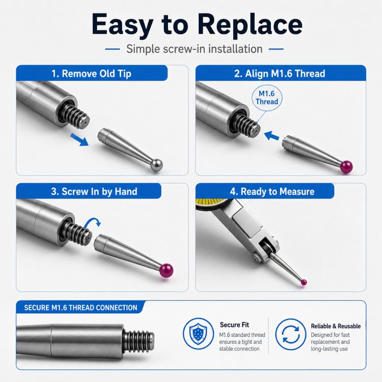 Sonda comparatrice a quadrante con leva a sfera in acciaio inox