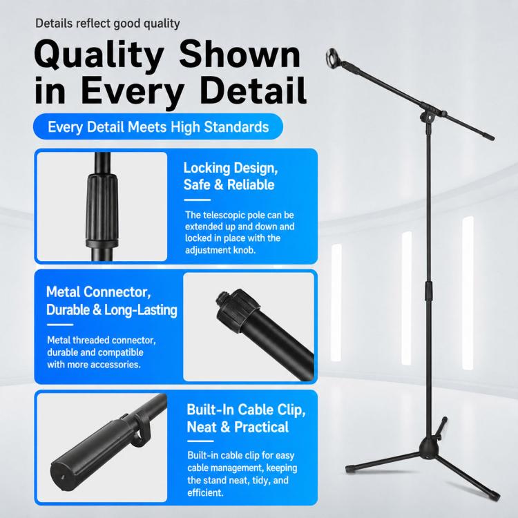 NB-650 Supporto da pavimento verticale regolabile per microfono singolo, NB-650 Microphone Floor Tripod Stand