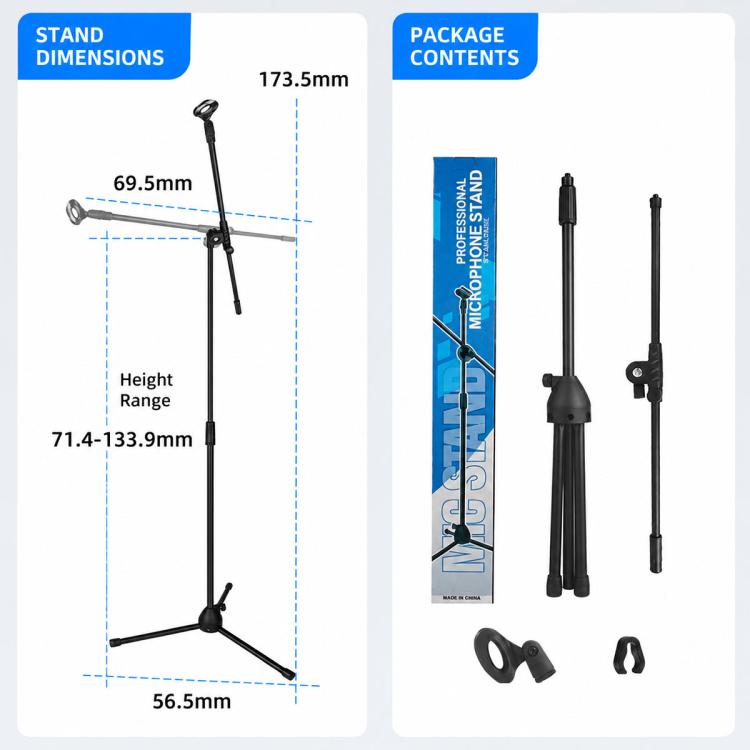 NB-650 Supporto da pavimento verticale regolabile per microfono singolo, NB-650 Microphone Floor Tripod Stand