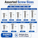 Dadi e bulloni esagonali M2-M5, 640 pezzi/set, M2-M5 640PCS