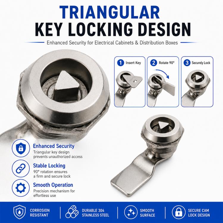 Serratura triangolare in acciaio inox per armadio MS408