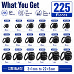Kit 225 anelli di gomma O-ring in NBR per riparazioni