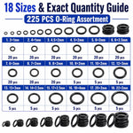 Kit 225 anelli di gomma O-ring in NBR per riparazioni