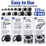 Kit 225 anelli di gomma O-ring in NBR per riparazioni