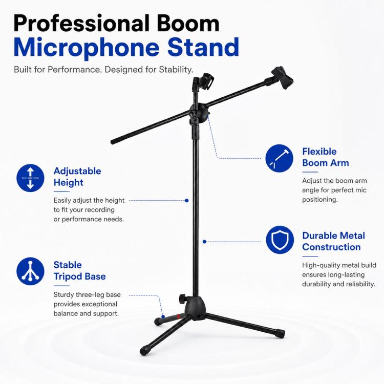 NB-107 Treppiede professionale per doppio microfono con supporto da pavimento, NB-107 Dual Microphone Floor Tripod Stand