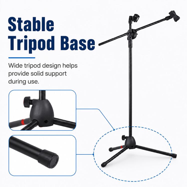 NB-107 Treppiede professionale per doppio microfono con supporto da pavimento, NB-107 Dual Microphone Floor Tripod Stand