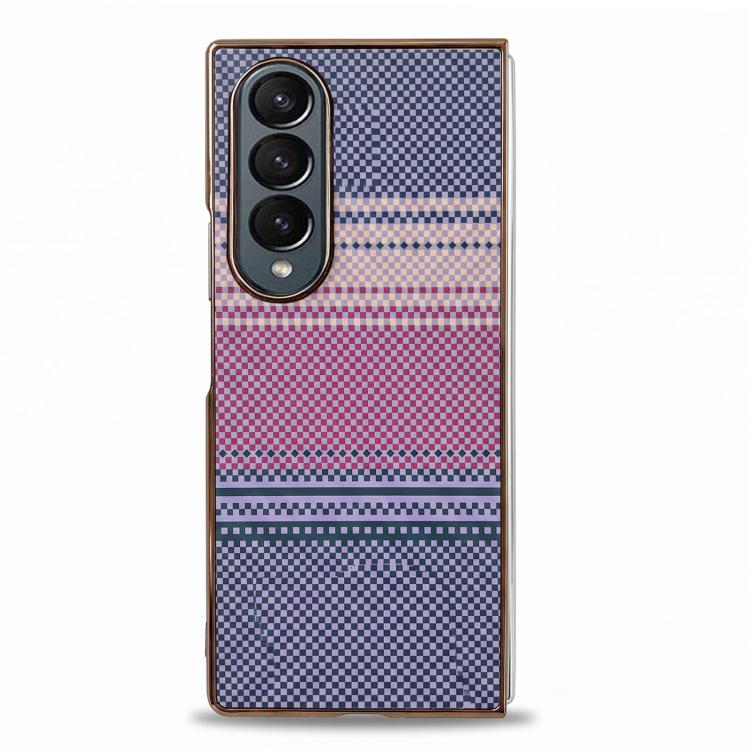 Custodia per telefono con pellicola magnetica integrata in policarbonato a quadri arcobaleno in Kevlar., For Galaxy Z Fold4, For Galaxy Z Fold3 5G
