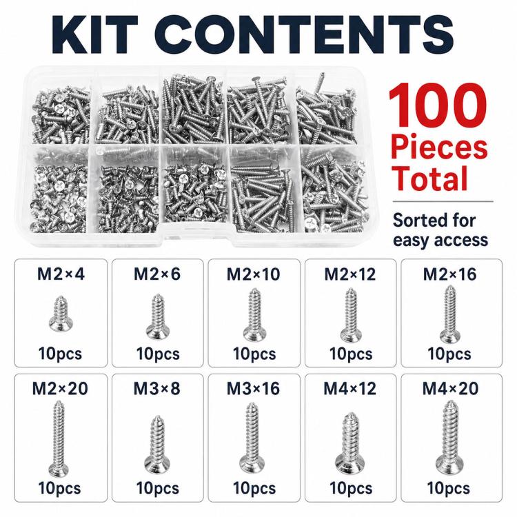 Viti autofilettanti M4, 100 pezzi/set