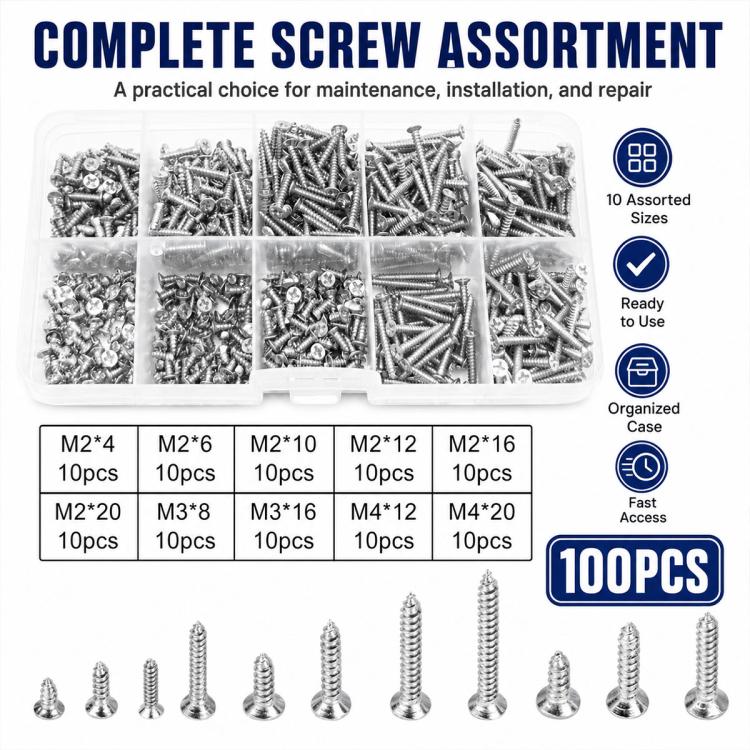 Viti autofilettanti M4, 100 pezzi/set