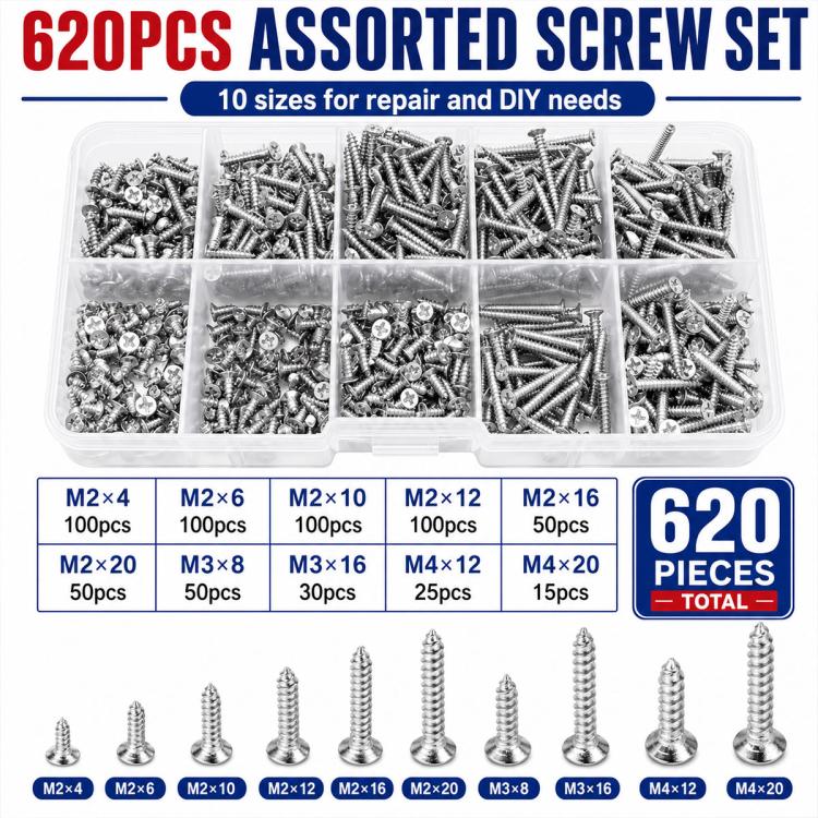 Viti autofilettanti M2, 620 pezzi/set