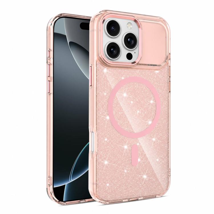 Custodia magnetica di lusso in TPU glitterato e PC per telefono., For iPhone 16 Pro Max, For iPhone 16 Pro, For iPhone 16 Plus, For iPhone 16