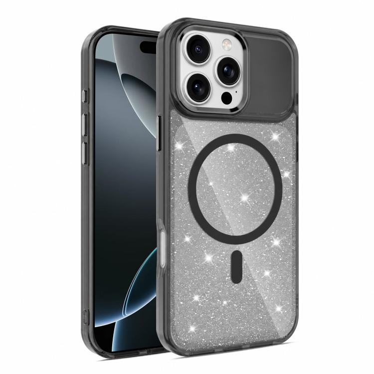 Custodia magnetica di lusso in TPU glitterato e PC per telefono., For iPhone 16 Pro Max, For iPhone 16 Pro, For iPhone 16 Plus, For iPhone 16