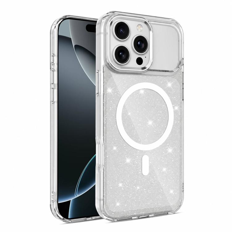 Custodia magnetica di lusso in TPU glitterato e PC per telefono., For iPhone 16 Pro Max, For iPhone 16 Pro, For iPhone 16 Plus, For iPhone 16