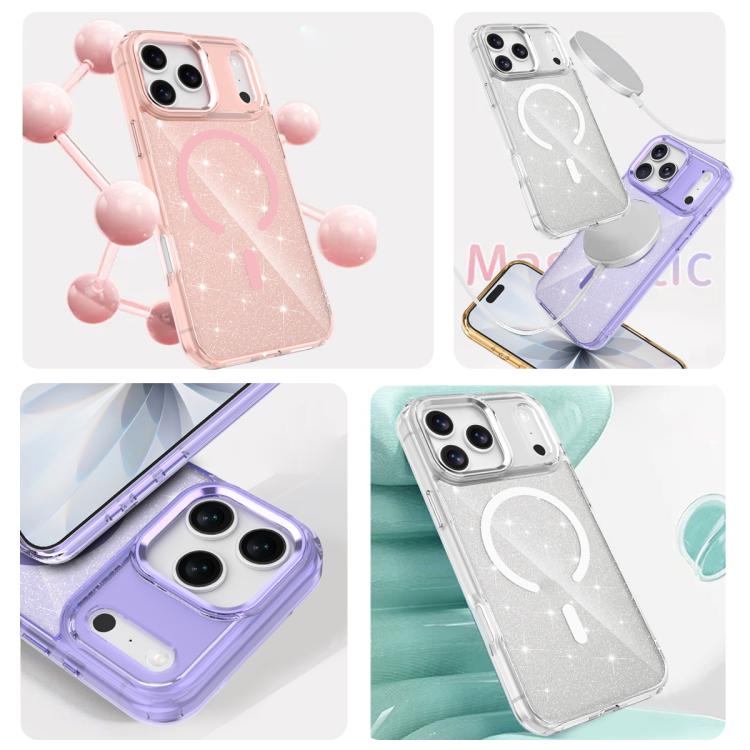 Custodia magnetica di lusso in TPU glitterato e PC per telefono., For iPhone 16 Pro Max, For iPhone 16 Pro, For iPhone 16 Plus, For iPhone 16