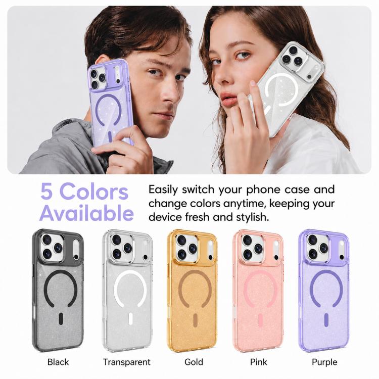 Custodia magnetica di lusso in TPU glitterato e PC per telefono., For iPhone 16 Pro Max, For iPhone 16 Pro, For iPhone 16 Plus, For iPhone 16