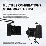 Schermo isolante per microfono pieghevole a tre pannelli M3P, antivento e con clip per telefono., M3P Isolation Shield+Phone Clip