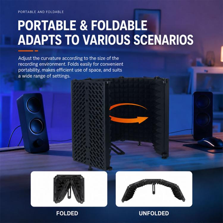 Schermo isolante per microfono pieghevole a tre pannelli M3P, antivento e con clip per telefono., M3P Isolation Shield+Phone Clip