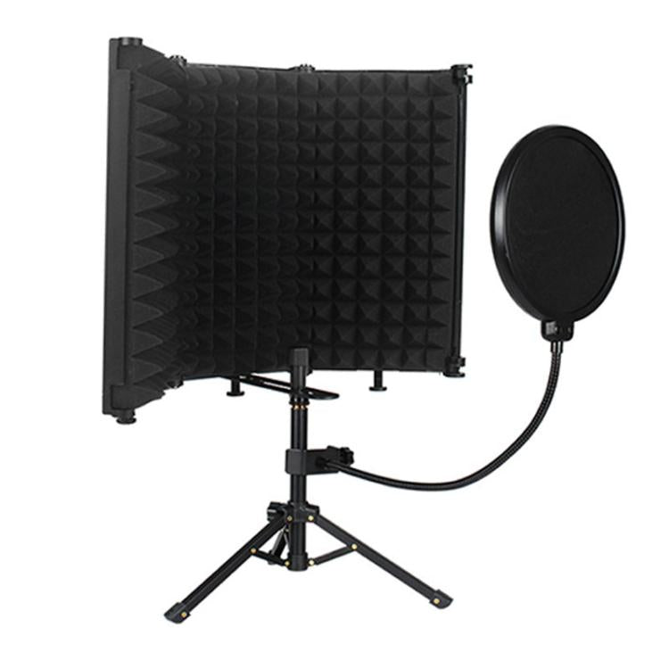 M3P Schermo isolante per microfono pieghevole a tre pannelli con clip per telefono, treppiede e kit filtro anti-pop, M3P Isolation Shield+Phone Clip+Tripod+Pop Filter