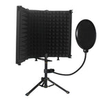 M3P Schermo isolante per microfono pieghevole a tre pannelli con clip per telefono, treppiede e kit filtro anti-pop, M3P Isolation Shield+Phone Clip+Tripod+Pop Filter