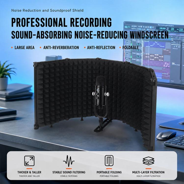 Schermo antivento pieghevole a cinque pannelli per l'isolamento del microfono M5., M5 Isolation Shield