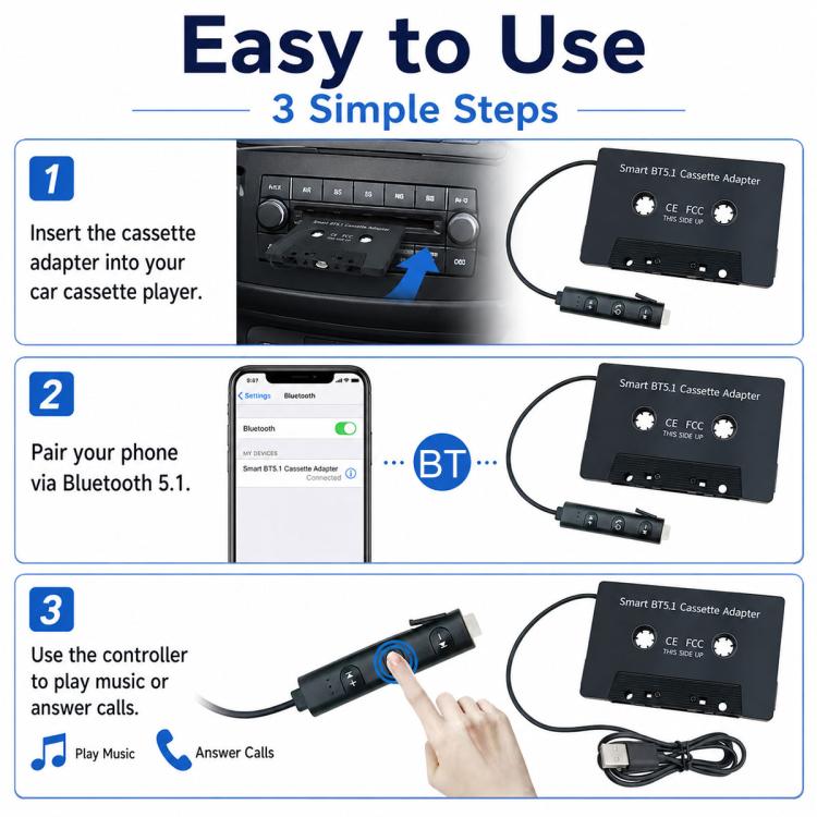 Convertitore da MP3 a cassetta per auto con Bluetooth 5.1