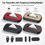 Porta fazzoletti da auto con cartellino con numero di telefono per parcheggio temporaneo, Leather