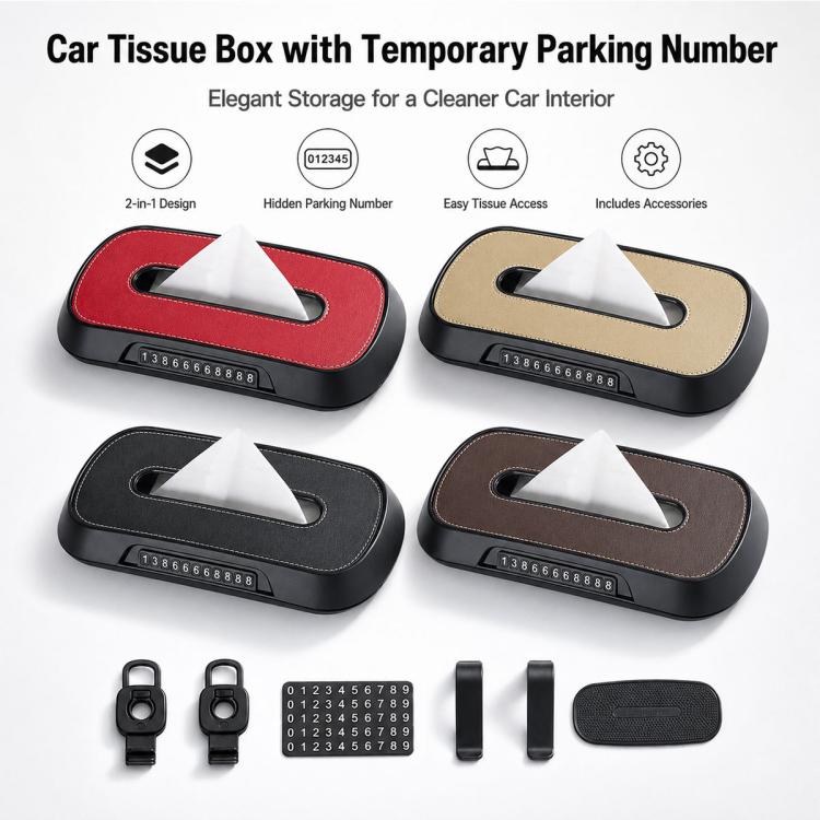 Porta fazzoletti da auto con cartellino con numero di telefono per parcheggio temporaneo, Leather