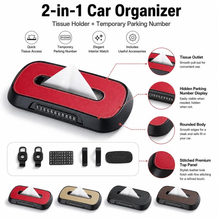 Porta fazzoletti da auto con cartellino con numero di telefono per parcheggio temporaneo, Leather