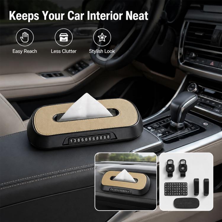 Porta fazzoletti da auto con cartellino con numero di telefono per parcheggio temporaneo, Leather