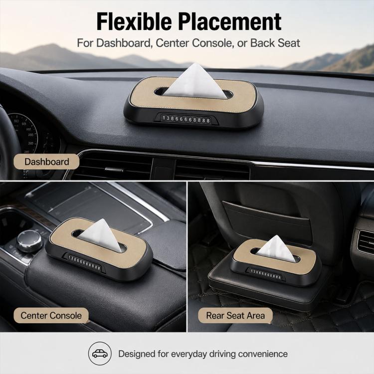 Porta fazzoletti da auto con cartellino con numero di telefono per parcheggio temporaneo, Leather