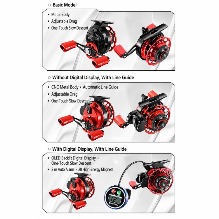Mulinello in metallo magnetico a discesa lenta per la pesca in acqua salata con zattera., Basic-Left, Basic-Right, Line Guide-Left, Line Guide-Right, Digital Display & Line Guide-Left, Digital Display & Line Guide-Right
