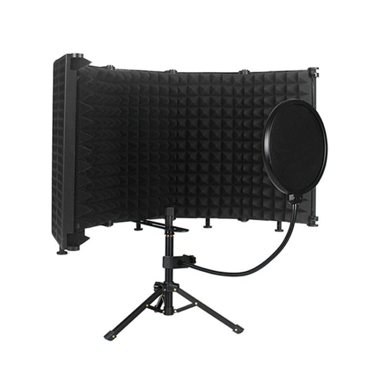 M5P Schermo isolante per microfono pieghevole a cinque pannelli con clip per telefono, treppiede e kit filtro anti-pop, M5P Isolation Shield+Phone Clip+Tripod+Pop Filter