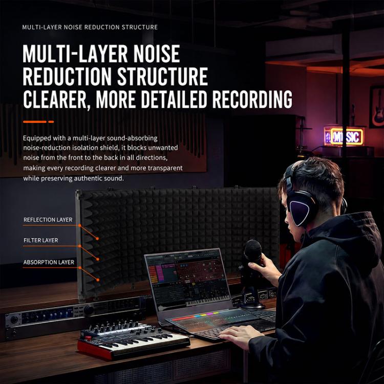 Schermo isolante per microfono M3 con custodia metallica pieghevole a tre pannelli., M3 Metal Casing Isolation Shield