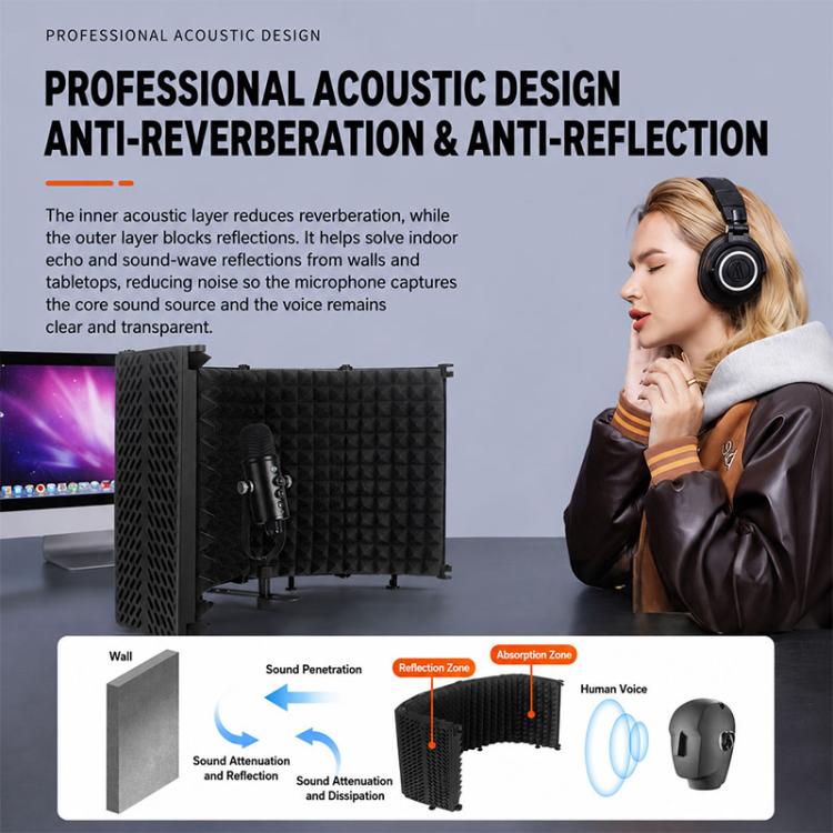 Schermo isolante per microfono M5 con custodia metallica pieghevole a cinque pannelli., M5 Metal Casing Isolation Shield
