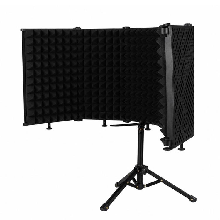 Schermo isolante per microfono M5 pieghevole a cinque pannelli in metallo, con treppiede e kit filtro anti-pop., M5 Metal Casing Isolation Shield+Tripod+Pop Filter