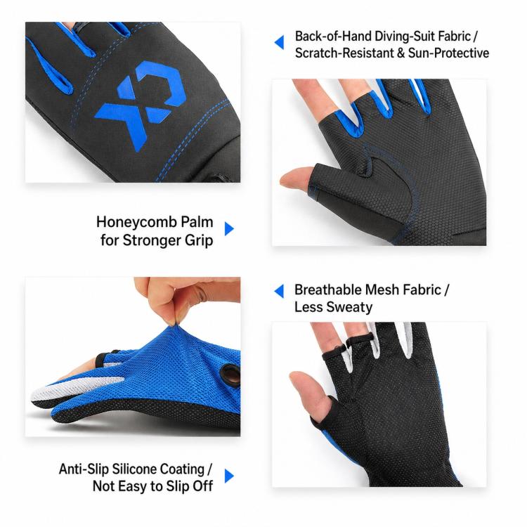 1 paio di guanti da pesca antiscivolo traspiranti a 3 dita tagliate, protezione solare per esterni, attrezzatura da pesca, Thin-Black, Thin-Blue, Thicken-Red, Thicken-Grey, Thicken-Yellow, Thicken-Blue