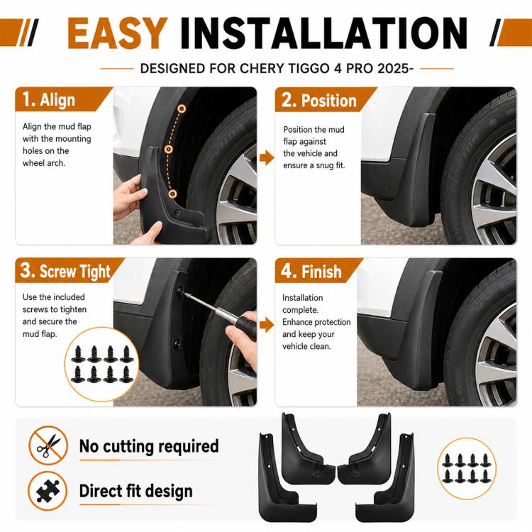 Set di 4 parafanghi per auto, For Chery Tiggo 4 Pro 2025