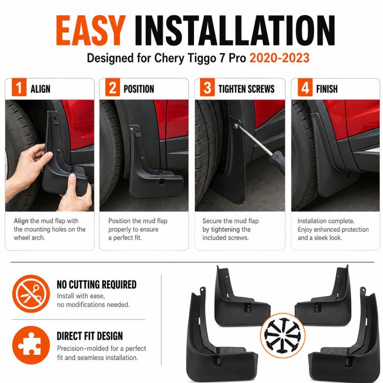 Set di 4 parafanghi per auto, For Chery Tiggo 7 Pro 2020-2023