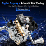 Mulinello da pesca in metallo con avvolgimento automatico della lenza a discesa lenta magnetica, per zattera da pesca., Left Hand, Right Hand, Digital Display-Left Hand, Digital Display-Right Hand