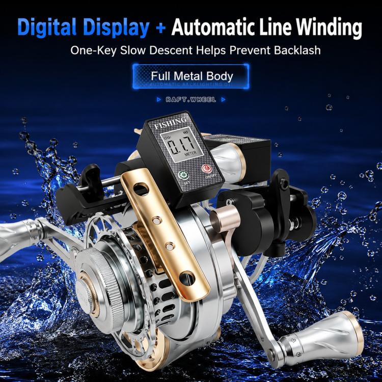 Mulinello da pesca in metallo con avvolgimento automatico della lenza a discesa lenta magnetica, per zattera da pesca., Left Hand, Right Hand, Digital Display-Left Hand, Digital Display-Right Hand