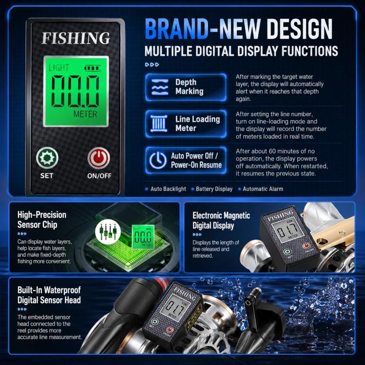 Mulinello da pesca in metallo con avvolgimento automatico della lenza a discesa lenta magnetica, per zattera da pesca., Left Hand, Right Hand, Digital Display-Left Hand, Digital Display-Right Hand