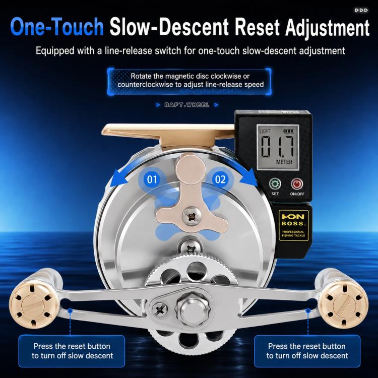 Mulinello da pesca in metallo con avvolgimento automatico della lenza a discesa lenta magnetica, per zattera da pesca., Left Hand, Right Hand, Digital Display-Left Hand, Digital Display-Right Hand