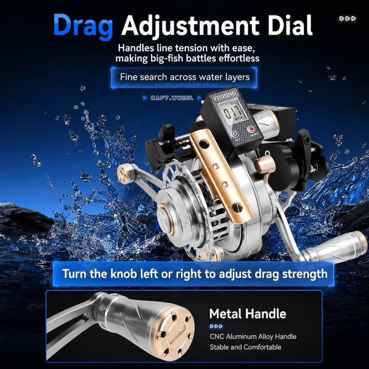 Mulinello da pesca in metallo con avvolgimento automatico della lenza a discesa lenta magnetica, per zattera da pesca., Left Hand, Right Hand, Digital Display-Left Hand, Digital Display-Right Hand