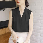 Camicetta donna in raso con scollo a V maniche lunghe