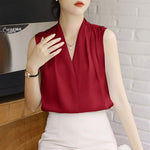 Camicetta donna in raso con scollo a V, L e XL
