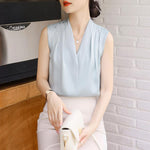 Camicetta donna in raso con scollo a V, L e XL